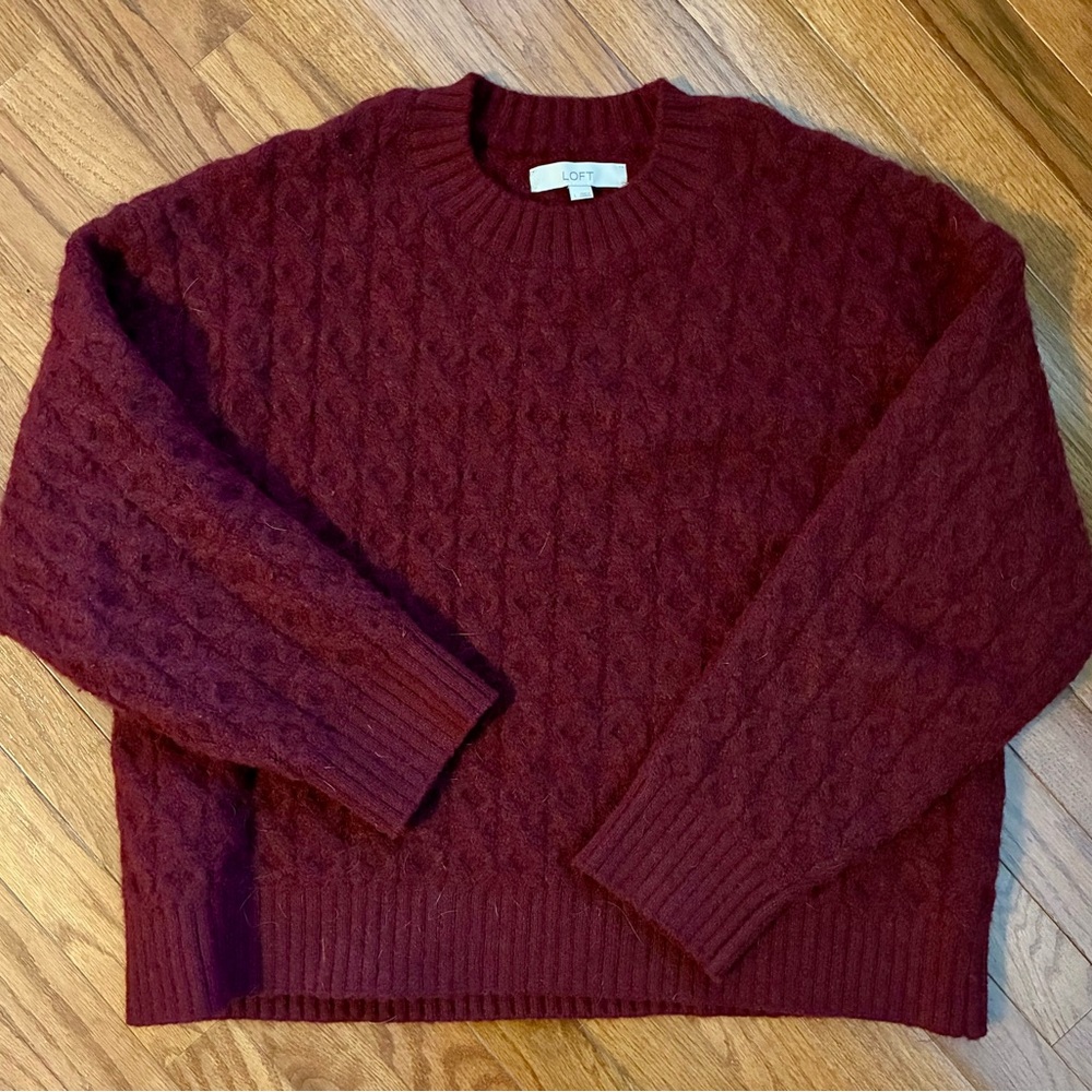 Loft Cozy Burgundy Cable Knit Sweater